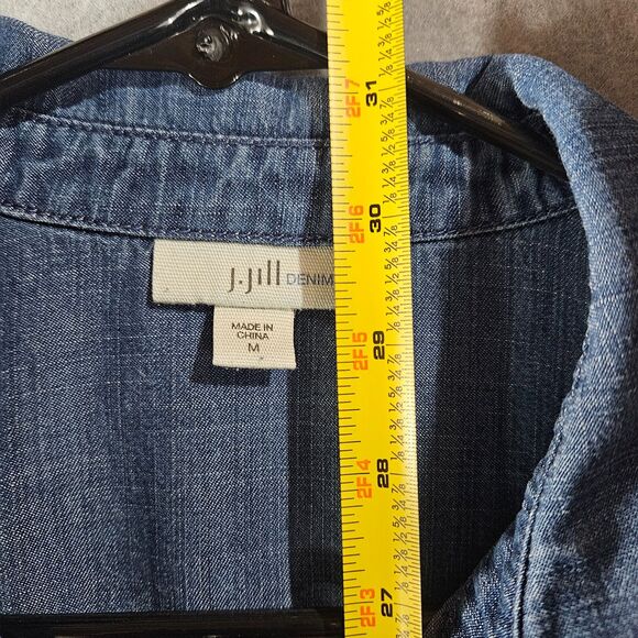 J. Jill Chambrey Shirt Medium Blue Tunic Legnth Soft Button Up Boho Minimalist - Picture 2 of 7